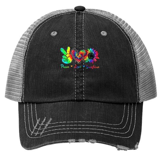 Peace Love Sunshine Sunflower Hippie Tie Dye Trucker Hat