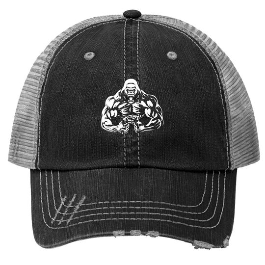 Bodybuilding Gorilla For The Next Workout In The Gym Trucker Hat