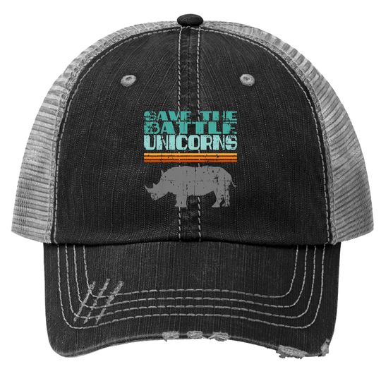 Vintage Save The Battle Unicorn Retro Rhino Rhinoceros Trucker Hat
