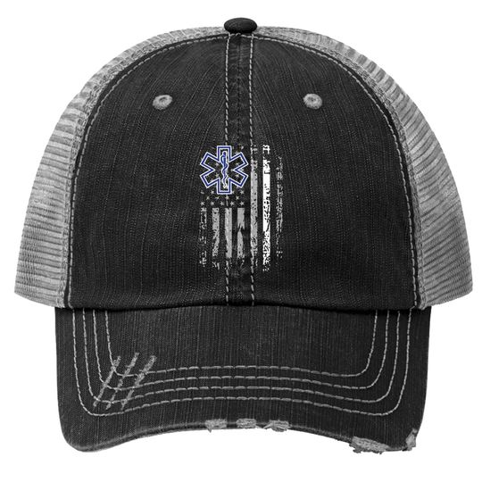 Ems Emt Paramedic Thin White Line Two Sided Gift Trucker Hat