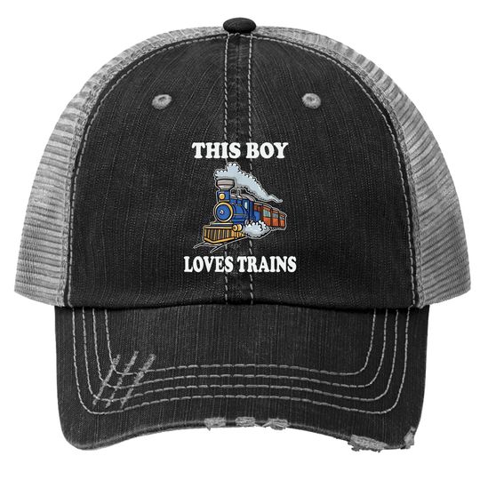 This Boy Loves Trains Gift Train Wagon Lover Gifts Trucker Hat