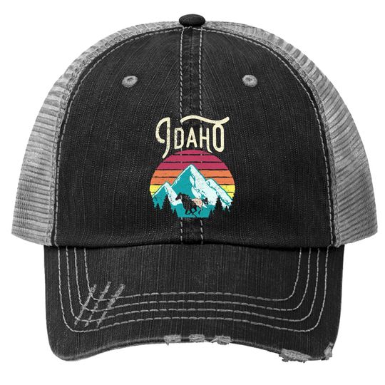 Retro Idaho Mountains Outdoor Wildlife Trucker Hat