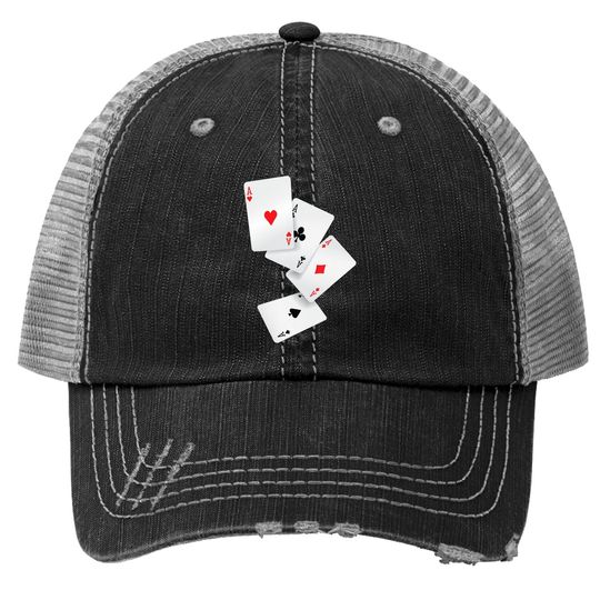 Four Aces Poker Pro Lucky Player Winner Costume Hand Gifts Trucker Hat