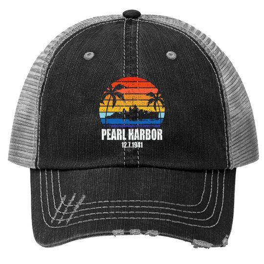Vintage Pearl Harbor Sunset 80th Anniversary Trucker Hat