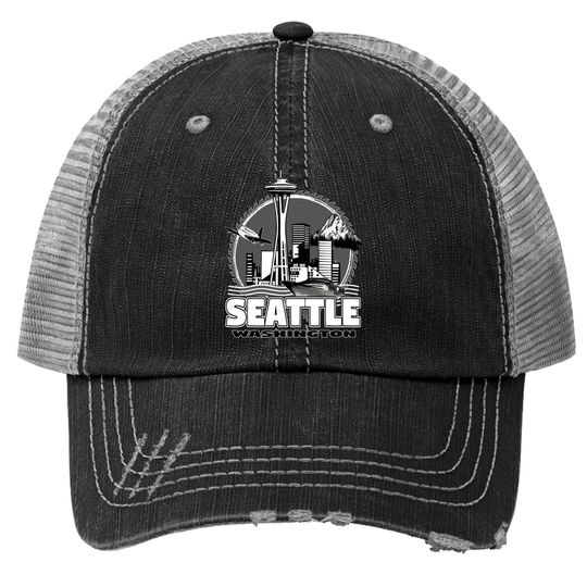 Seattle Pacific Northwest Emerald City Space Needle Souvenir Trucker Hat