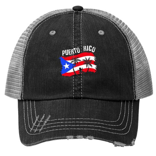 Distressed Style Puerto Rico Frog Trucker Hat