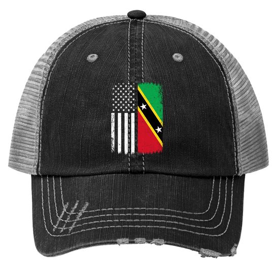 Saint Kitts And Nevis American Flag Trucker Hat