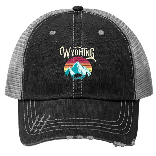 Retro Wyoming Mountains State Wildlife Trucker Hat