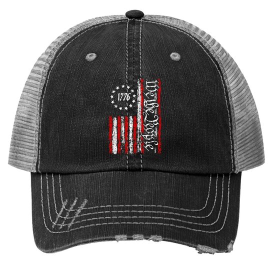 Patriotic Vintage Usa Flag 1776 Trucker Hat