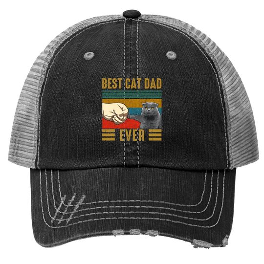 Vintage Best Cat Dad Ever Scottish Fold Cat Trucker Hat
