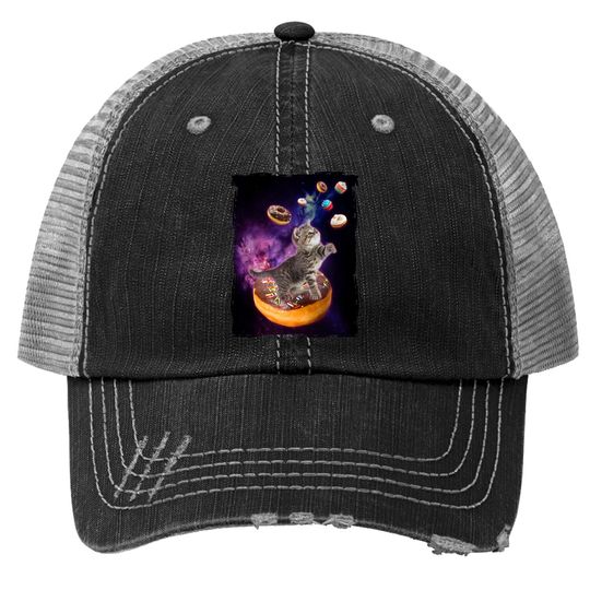Abyssinian Cat Design Space Donuts Trucker Hat