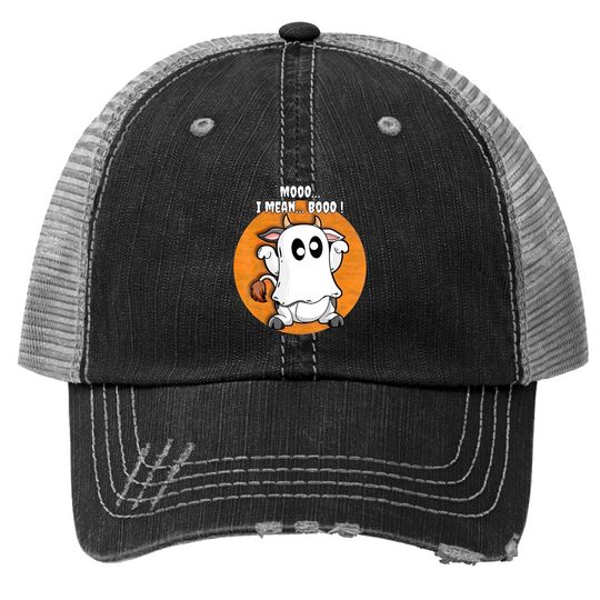 Ghost Cow Moo I Mean Boo Pumpkin Halloween Trucker Hat