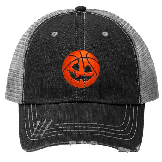 Basketball Pumpkin Face Halloween Jack-o-lantern Trucker Hat
