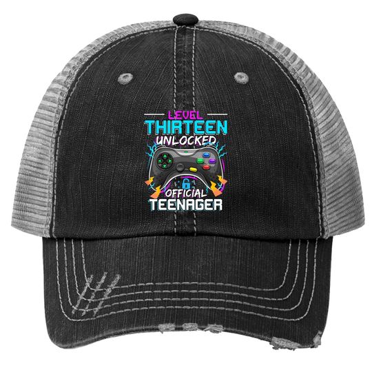 Level 13 Unlocked  Trucker Hatnager Video Game 13th Birthday Trucker Hat