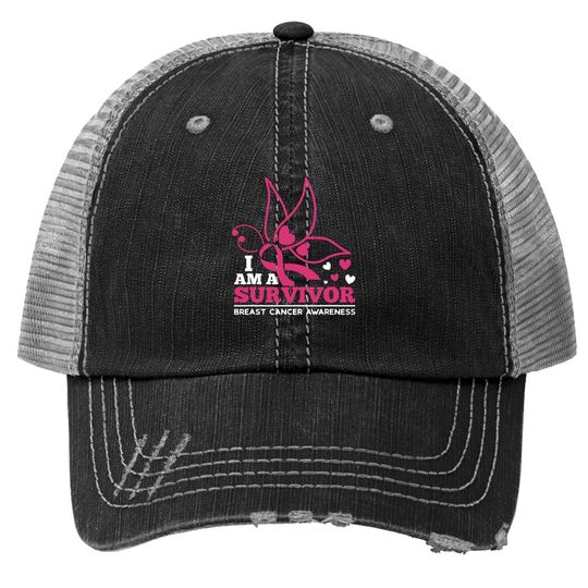 I Am A Survivor Pink Ribbon October Breast Cancer Awareness Trucker Hat