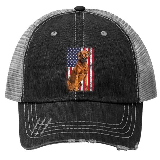 Rhodesian Ridgeback Dog American Flag Vintage Trucker Hat