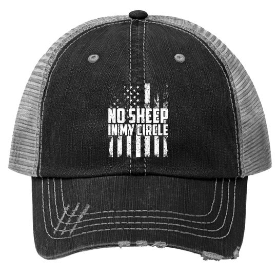 No Sheep In My Circle Funny Vintage Us Flag Trucker Hat