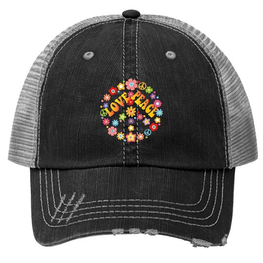 Peace Sign Love Trucker Hat 60s 70s Tie Dye Hippie Costume Trucker Hat