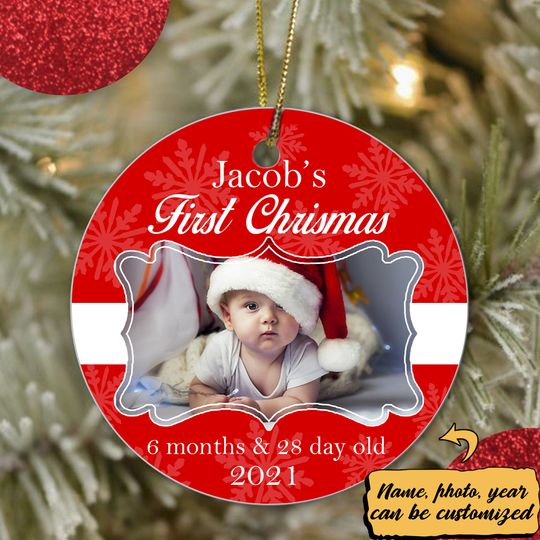 Baby's First Christmas Ceramic Circle Custom Ornament