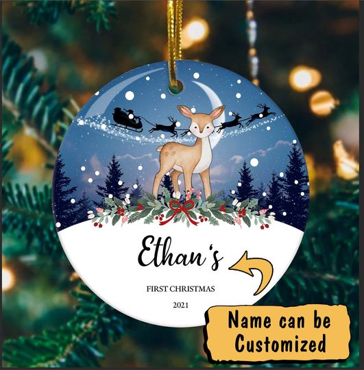Baby's First Christmas Ceramic Circle Personalized Ornament