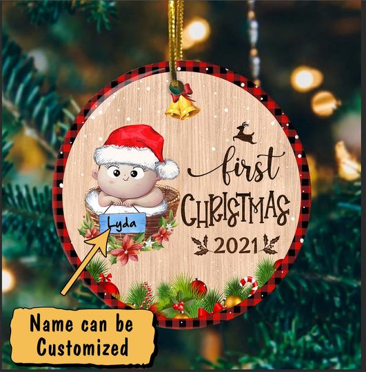 First Christmas Personalized Wooden Circle Custom Ornament