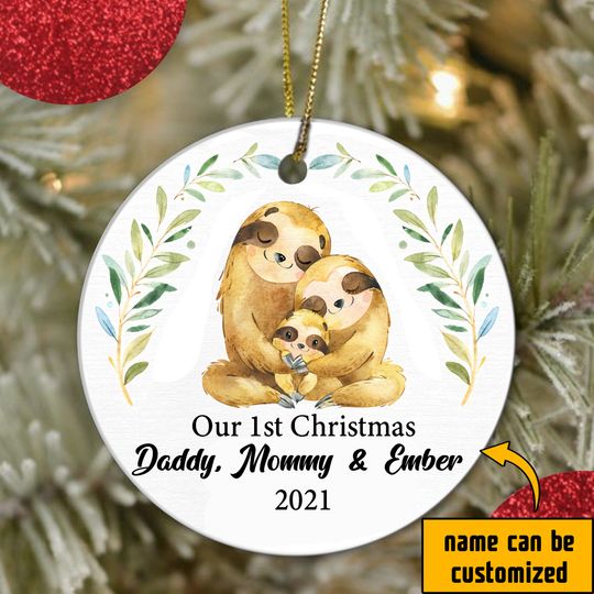 Our First Christmas Ceramic Circle Custom Ornament