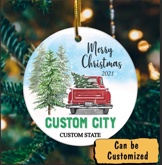 Christmas 2021 City State Xmas  Personalized Ceramic Circle Custom Ornament
