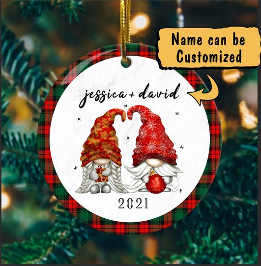 Personalized Couple Names And Year Christmas 2021 Ceramic Circle Ornament