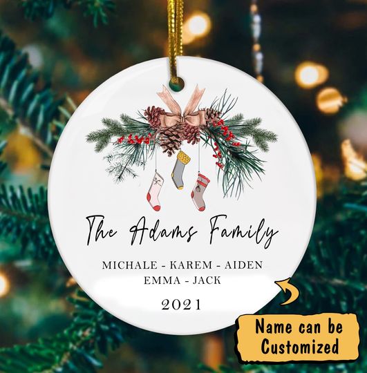Personalized Family Christmas Ceramic Circle Ornament