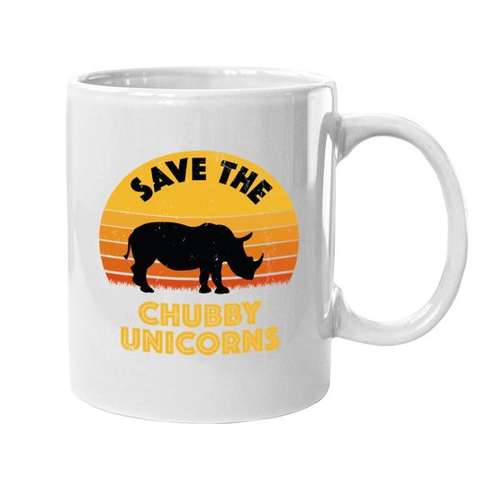 Save The Chubby Unicorns, Vintage Retro Rhino Coffee Mug