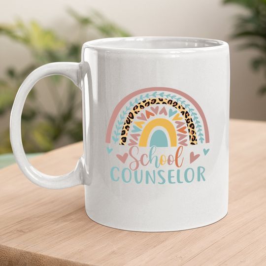 School Counselor Rainbow Leopard Print Coffee Mug
