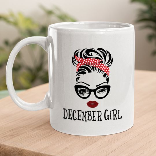 December Girl Woman Face Wink Eyes Lady Face Birthday Gift Coffee Mug