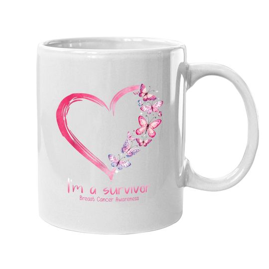 Pink Butterfly Heart I'm A Survivor Breast Cancer Awareness Coffee Mug