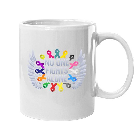 No One Fights Alone Multicolor Ribbon For Cancer Awareness Coffee Mug