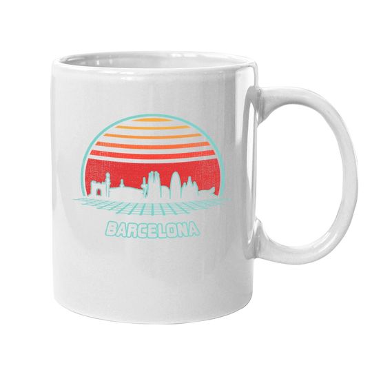 Barcelona City Skyline Retro 80s Style Souvenir Gift Coffee Mug