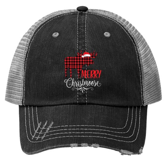 Merry Christmoose Family Christmas Pajamas Plain Moose Trucker Hat