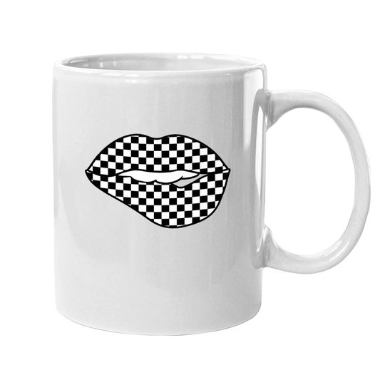 Checkered Black White Lip Gift Checkerboard Coffee Mug