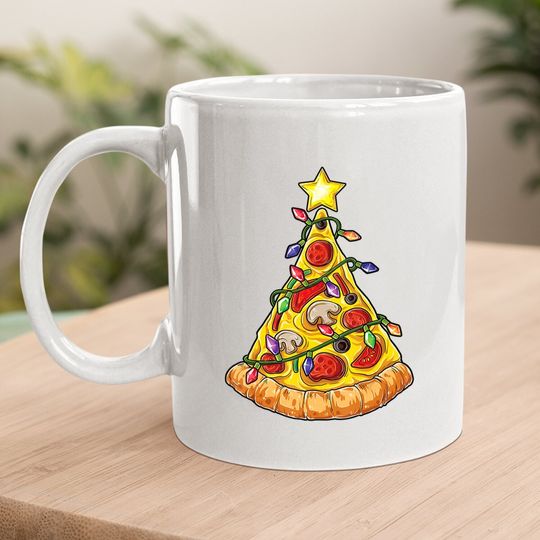Pizza Christmas Tree Lights Funny Pajama Coffee Mug
