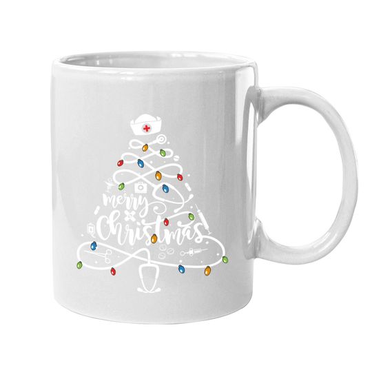 Merry Christmas Nurse Tree Lights Pajamas Coffee Mug