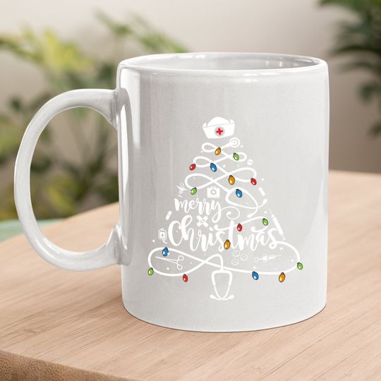 Merry Christmas Nurse Tree Lights Pajamas Coffee Mug