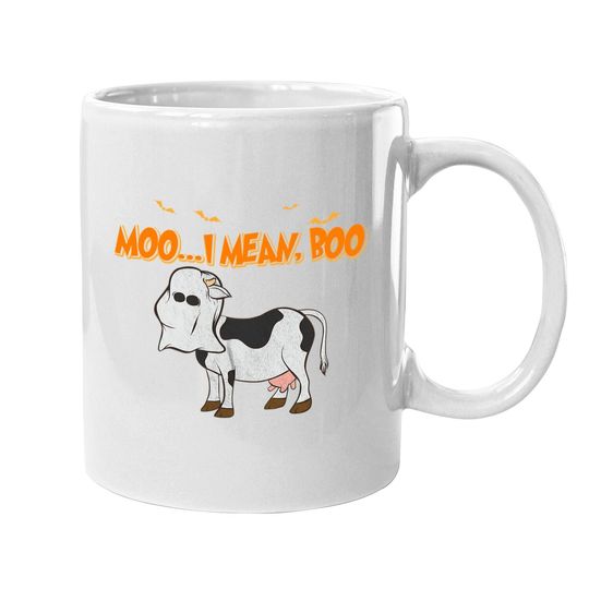 Ghost Cow Moo I Mean Boo Pumpkin Moon Halloween Coffee Mug