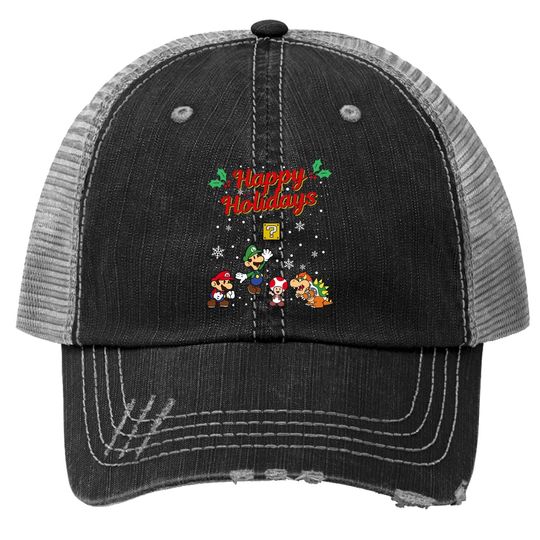Happy Holidays Christmas Mario Trucker Hat