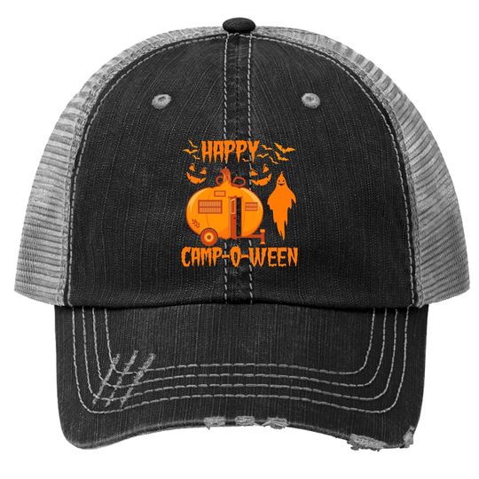 Happy Camp-o-ween Funny Camping Halloween Pumpkin Boo Gift Trucker Hat