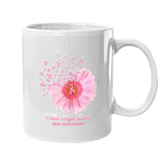 Faith Hope Love Ribbon Daisy Flower Breast Cancer Awareness Coffee Mug