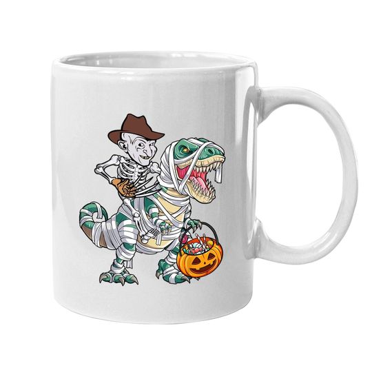 Skeleton Riding Mummy Dinosaur T-rex Halloween Freddy Krueger Coffee Mug