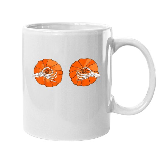 Pumpkin Boobs Skeleton Hands Halloween Coffee Mug