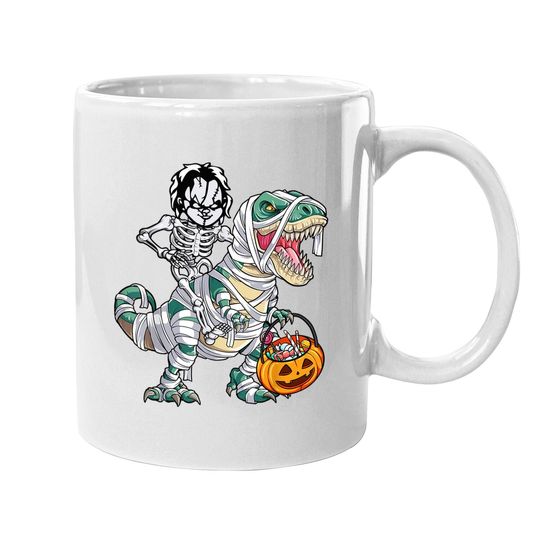Chucky Riding Mummy Dinosaur T-rex Halloween Coffee Mug