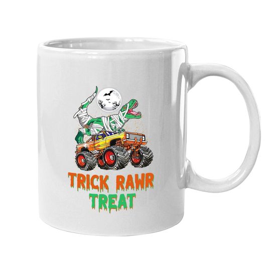Trick Rawr Treat Halloween Boys Dinosaur T Rex Riding Monster Truck Coffee Mug