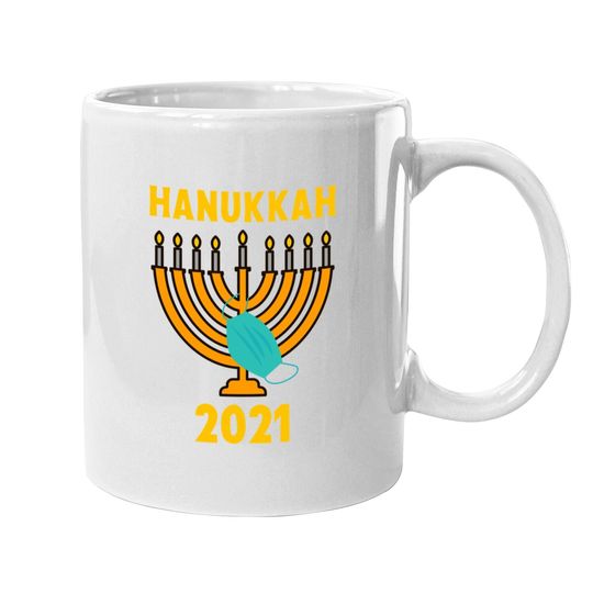 Happy Hanukkah 2021 Jewish Menorah Wearing Face Mask Coffee Mug