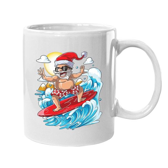 Santa Hawaiian Surfing Christmas Summer Coffee Mug